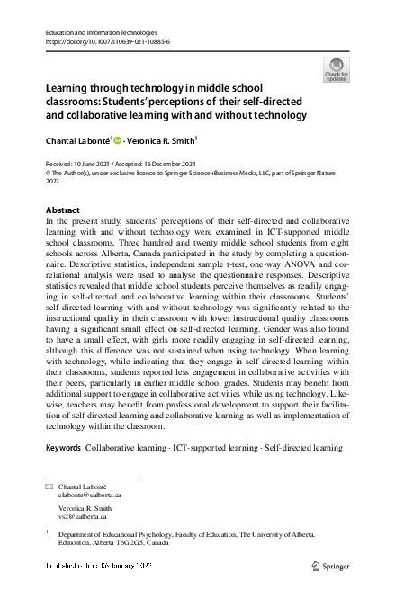 (PDF) Learning through technology in middle school classrooms: Students ...