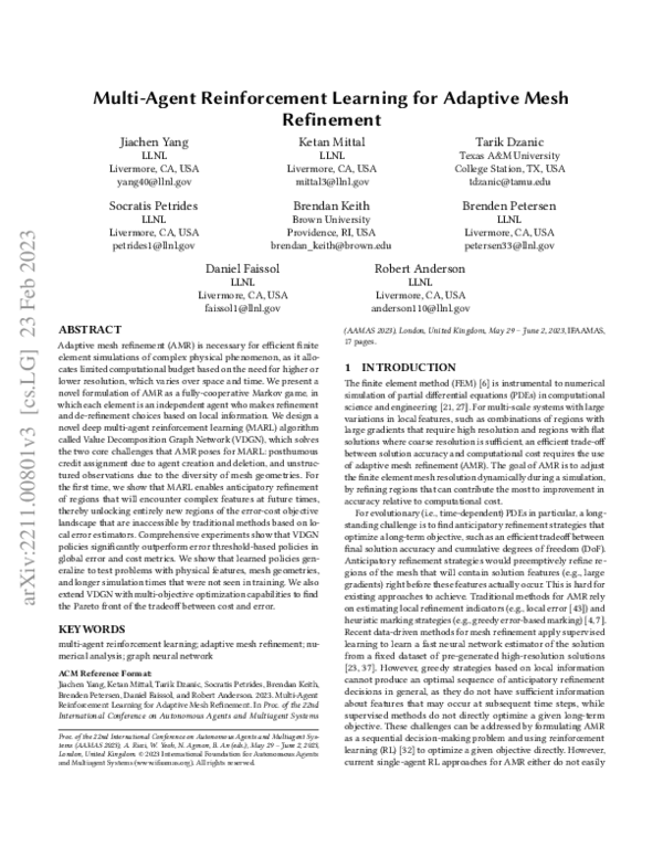 (PDF) Multi-Agent Reinforcement Learning for Adaptive Mesh Refinement