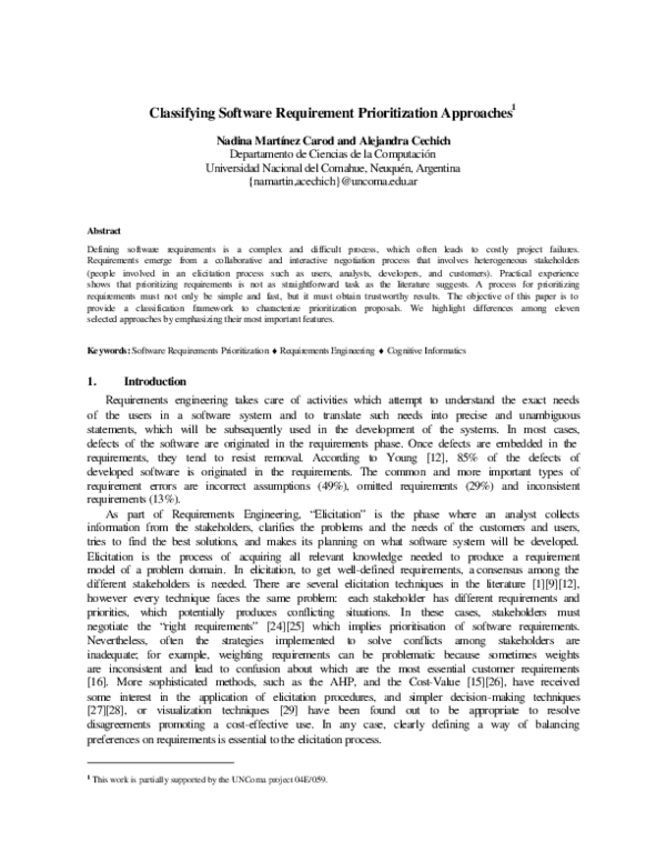 (PDF) Classifying software requirement prioritization approaches