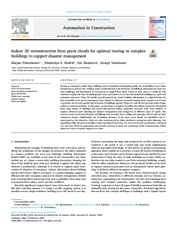 (PDF) Indoor 3D reconstruction from point clouds for optimal routing in ...