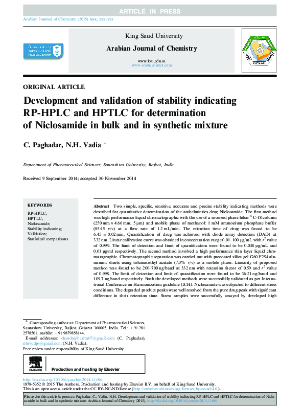 (PDF) Development and validation of stability indicating RP-HPLC and ...