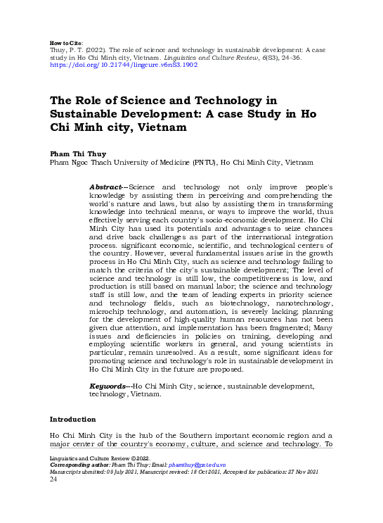 (PDF) The role of science and technology in sustainable development: A ...