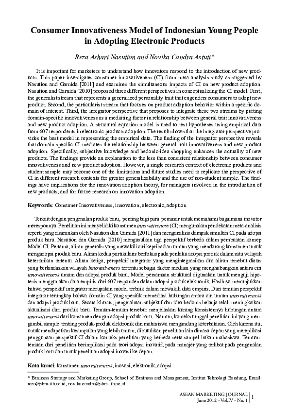 (PDF) Consumer innovativeness model of Indonesian young consumers in ...