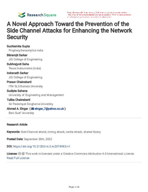 (PDF) A Novel Approach Toward the Prevention of the Side Channel ...