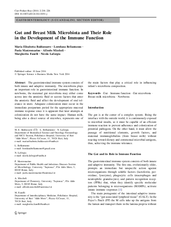 (PDF) Gut and Breast Milk Microbiota and Their Role in the Development ...