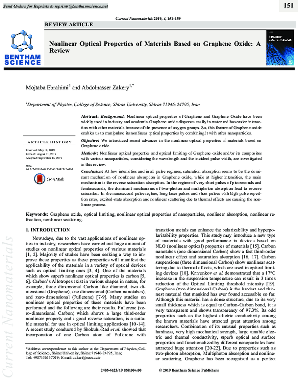 (PDF) Nonlinear Optical Properties of Materials Based on Graphene Oxide ...