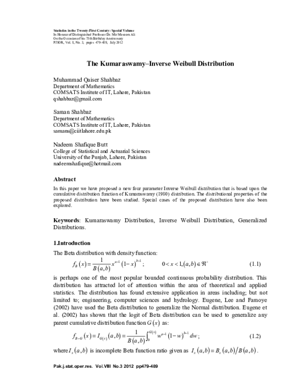 (PDF) The Kumaraswamy-Inverse Weibull Distribution