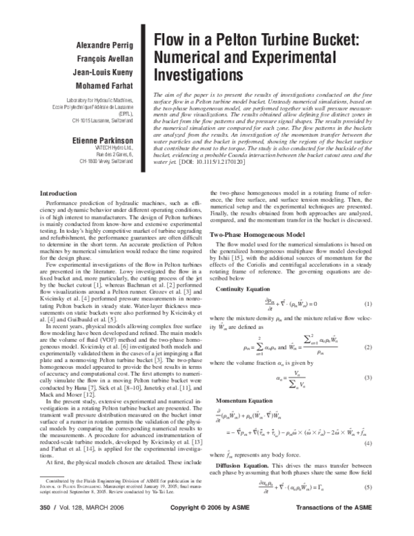 (PDF) Flow in a Pelton Turbine Bucket: Numerical and Experimental ...