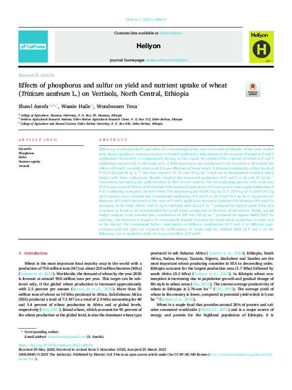 (PDF) Effects of phosphorus and sulfur on yield and nutrient uptake of ...