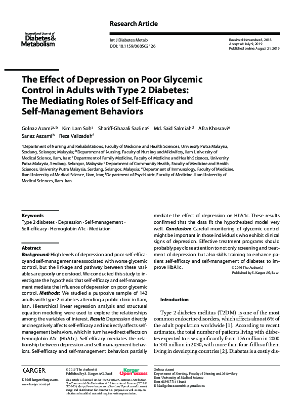 (PDF) The Effect of Depression on Poor Glycemic Control in Adults with ...