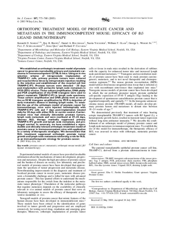 (PDF) Orthotopic treatment model of prostate cancer and metastasis in ...