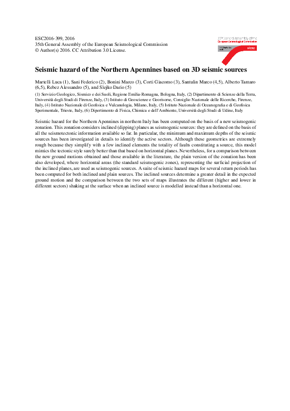 (PDF) Seismic hazard of the Northern Apennines based on 3D seismic sources