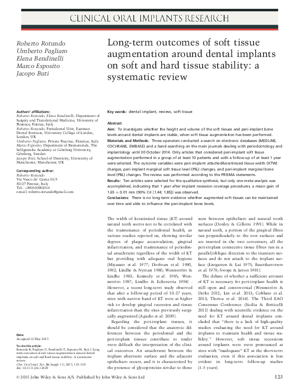 (PDF) Long-term outcomes of soft tissue augmentation around dental ...