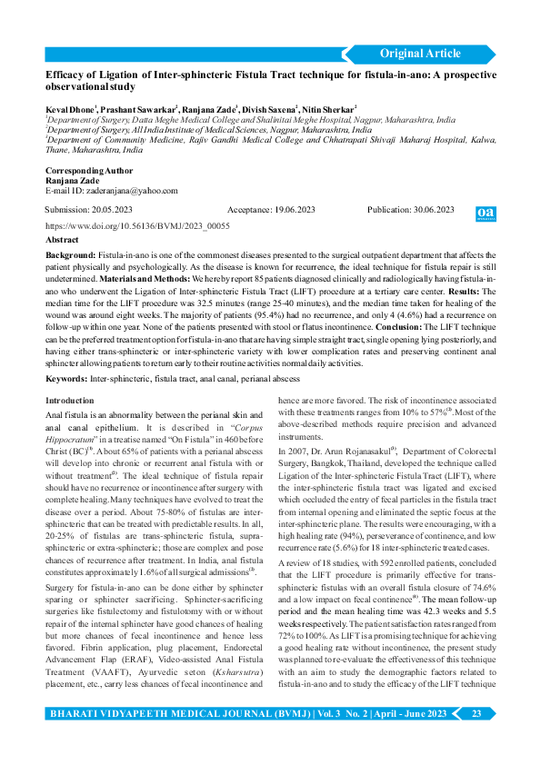 (PDF) Efficacy of Ligation of Inter-sphincteric Fistula Tract technique ...