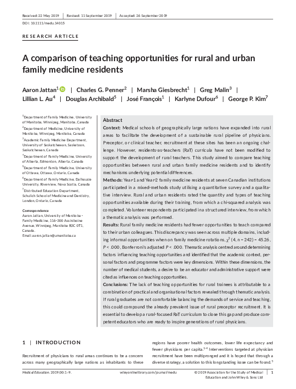 (PDF) A comparison of teaching opportunities for rural and urban family ...