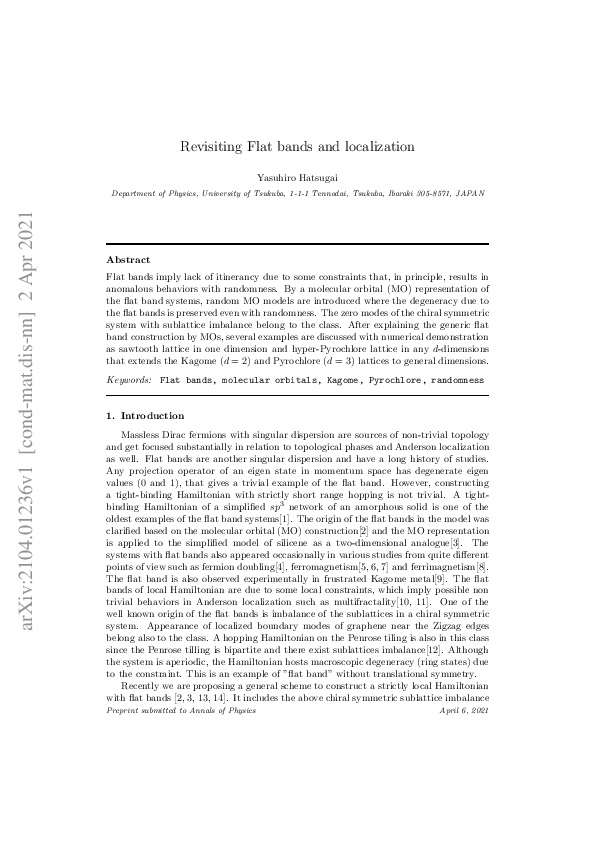 (PDF) Revisiting Flat bands and localization