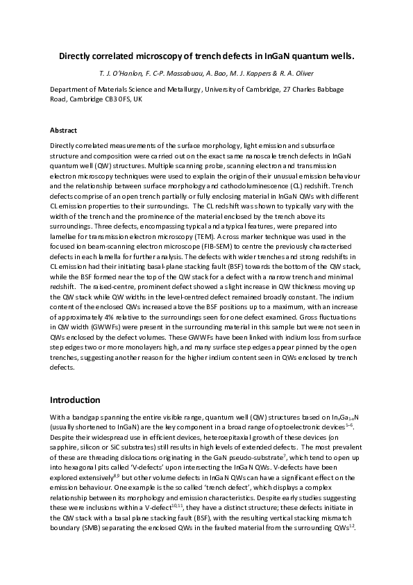 (PDF) Directly correlated microscopy of trench defects in InGaN quantum ...