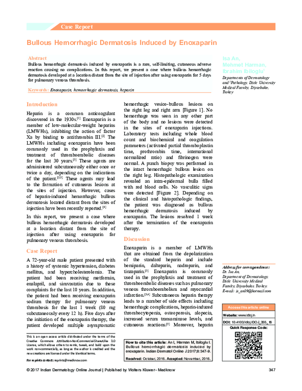 (PDF) Bullous hemorrhagic dermatosis induced by enoxaparin