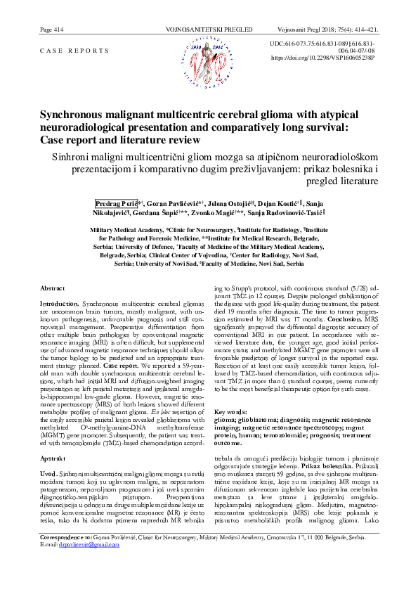 (PDF) Synchronous malignant multicentric cerebral glioma with atypical ...