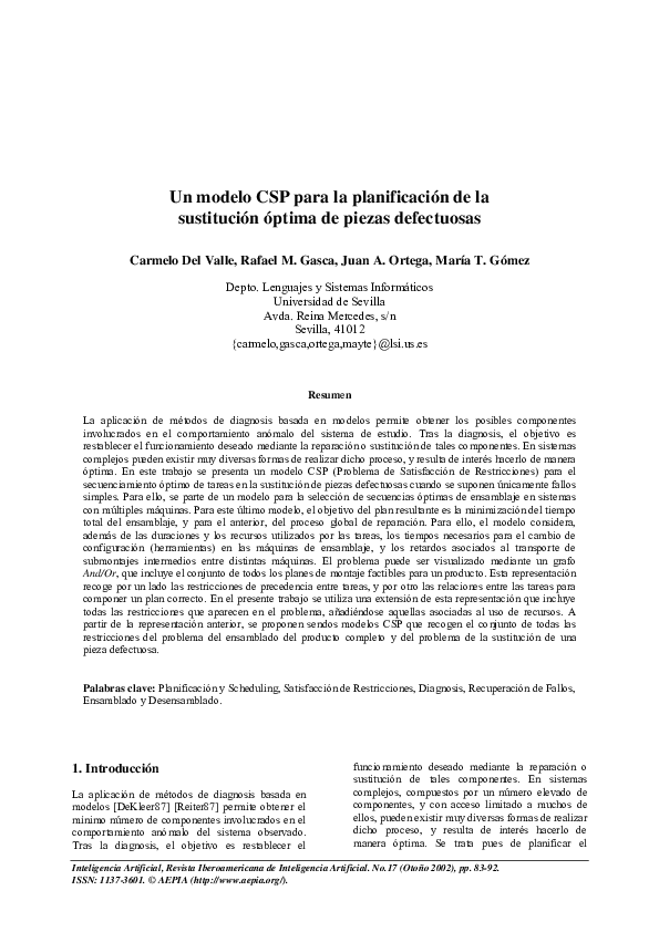 (PDF) A CSP Model for Planning the Optimal Substitution of Faulty Parts