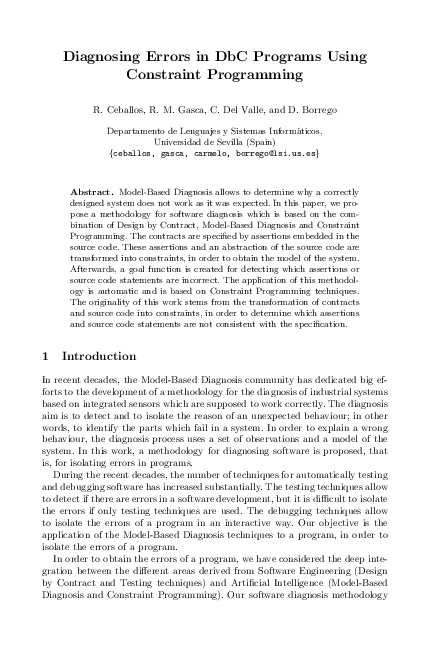 (PDF) Diagnosing Errors in DbC Programs Using Constraint Programming