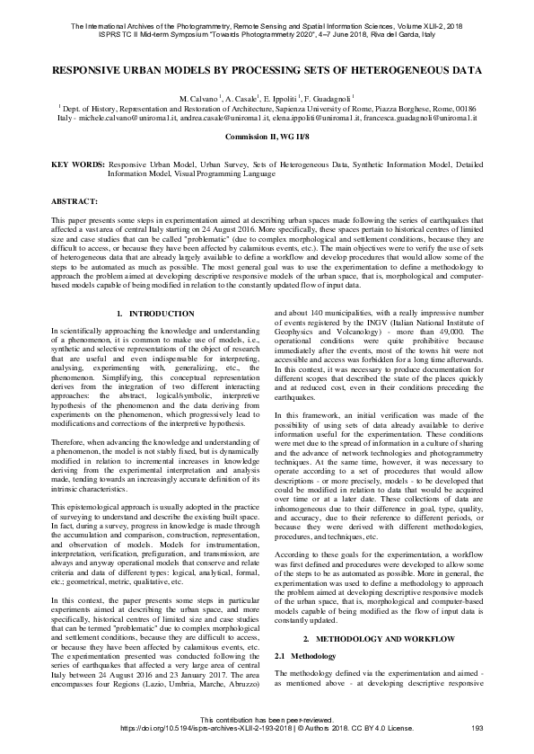 (PDF) Responsive Urban Models by Processing Sets of Heterogeneous Data