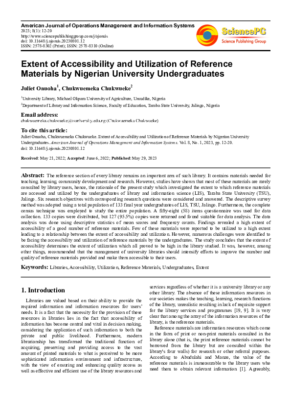 (PDF) Extent of Accessibility and Utilization of Reference Materials by ...