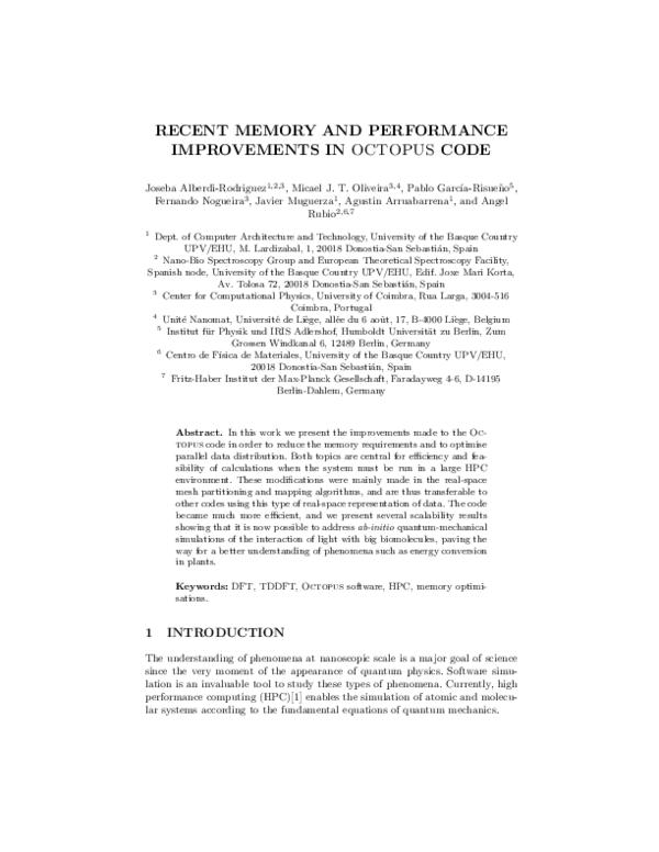 (PDF) Recent Memory and Performance Improvements in Octopus Code