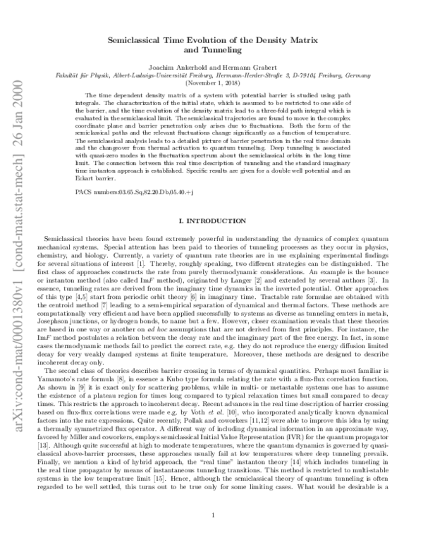 (PDF) Semiclassical time evolution of the density matrix and tunneling