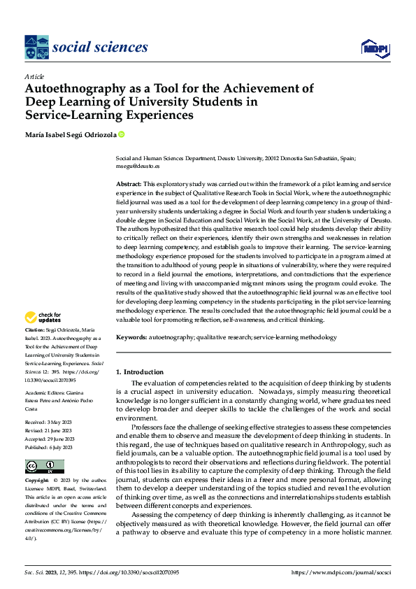 (PDF) Autoethnography as a Tool for the Achievement of Deep Learning of ...