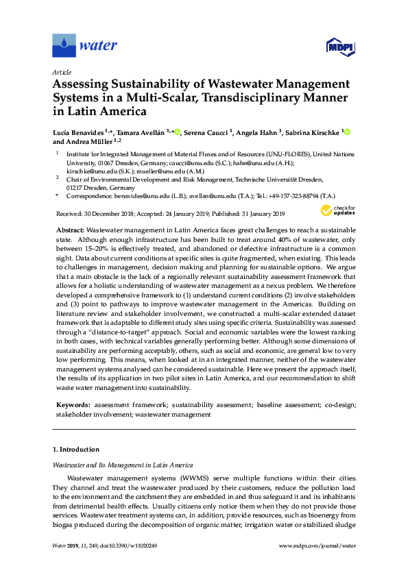 (PDF) Assessing Sustainability of Wastewater Management Systems in a ...