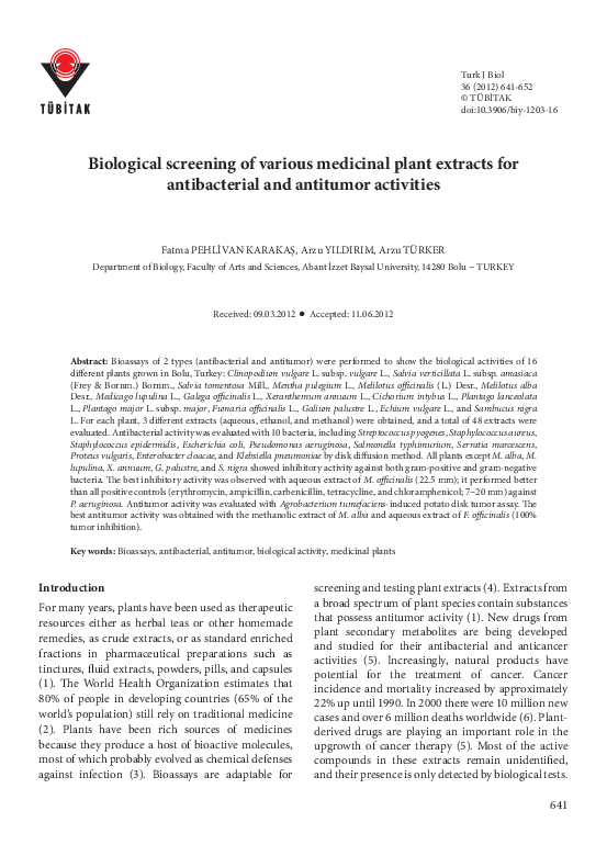 (PDF) In vitro antibacterial and antitumor activities of some medicinal ...