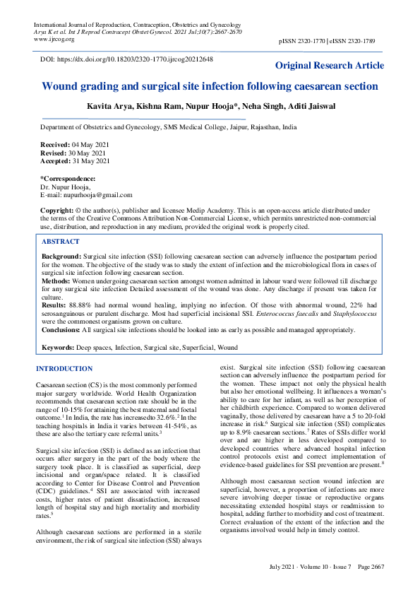 (PDF) Wound grading and surgical site infection following caesarean section