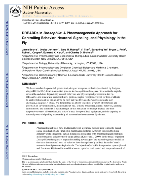 (PDF) DREADDs in Drosophila: A Pharmacogenetic Approach for Controlling ...