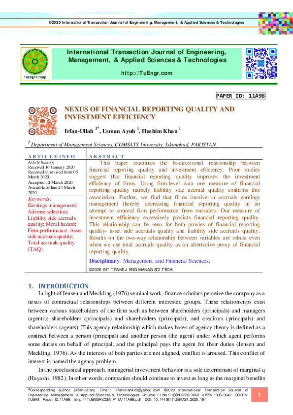 (PDF) Nexus of Financial Reporting Quality and Investment Efficiency