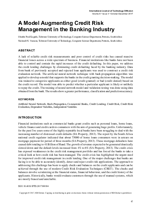 (PDF) A Model Augmenting Credit Risk Management in the Banking Industry
