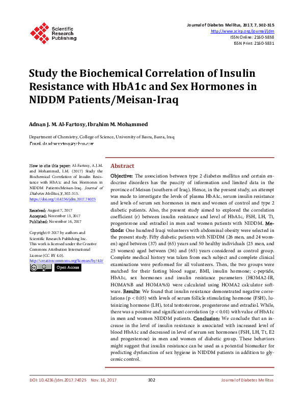 (PDF) Study the Biochemical Correlation of Insulin Resistance with ...