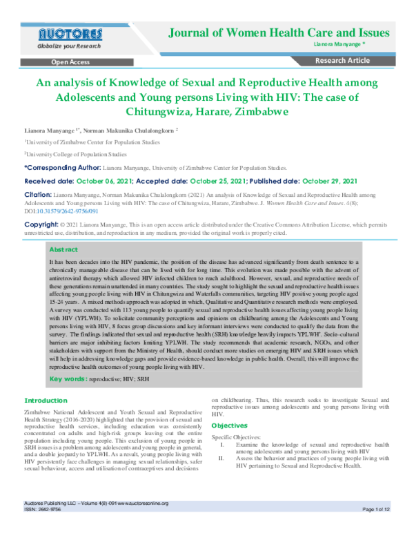 (PDF) An analysis of Knowledge of Sexual and Reproductive Health among ...
