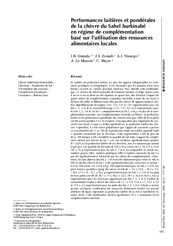 (PDF) Performances laitières et pondérales de la chèvre du Sahel ...