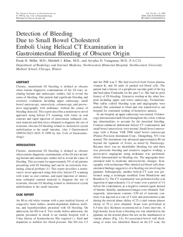 (PDF) Detection of Bleeding Due to Small Bowel Cholesterol Emboli Using ...