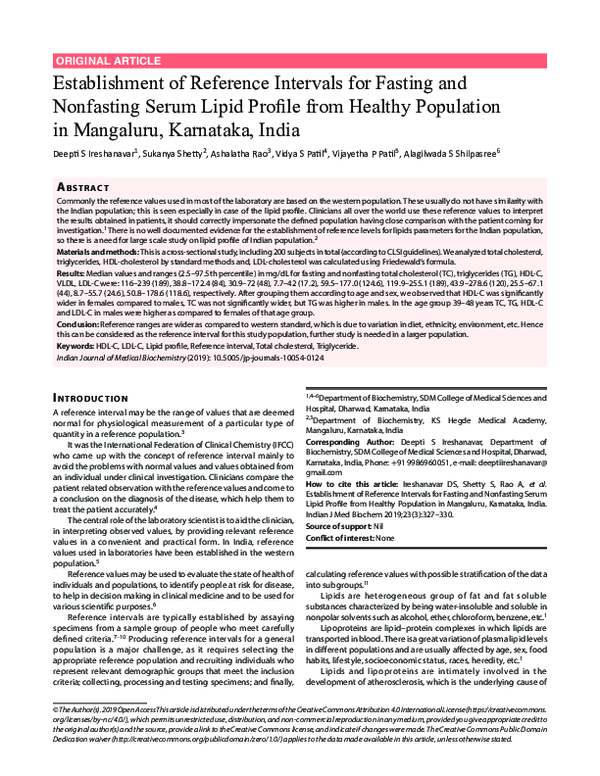 (PDF) Establishment of Reference Intervals for Fasting and Nonfasting ...