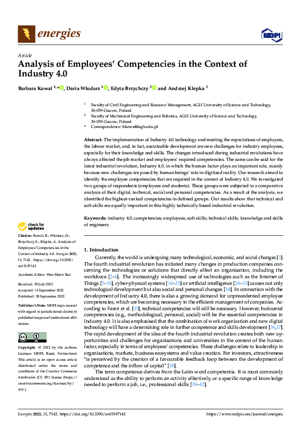(PDF) Analysis of Employees’ Competencies in the Context of Industry 4.0