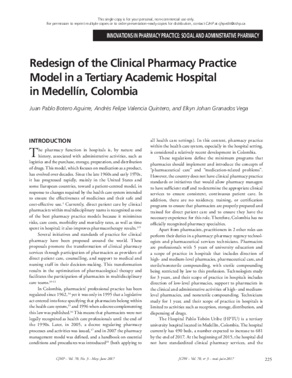 (PDF) Redesign of the Clinical Pharmacy Practice Model in a Tertiary ...