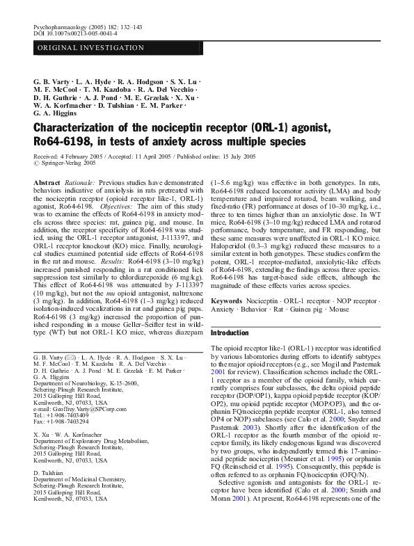 (PDF) Characterization of the nociceptin receptor (ORL-1) agonist, Ro64 ...