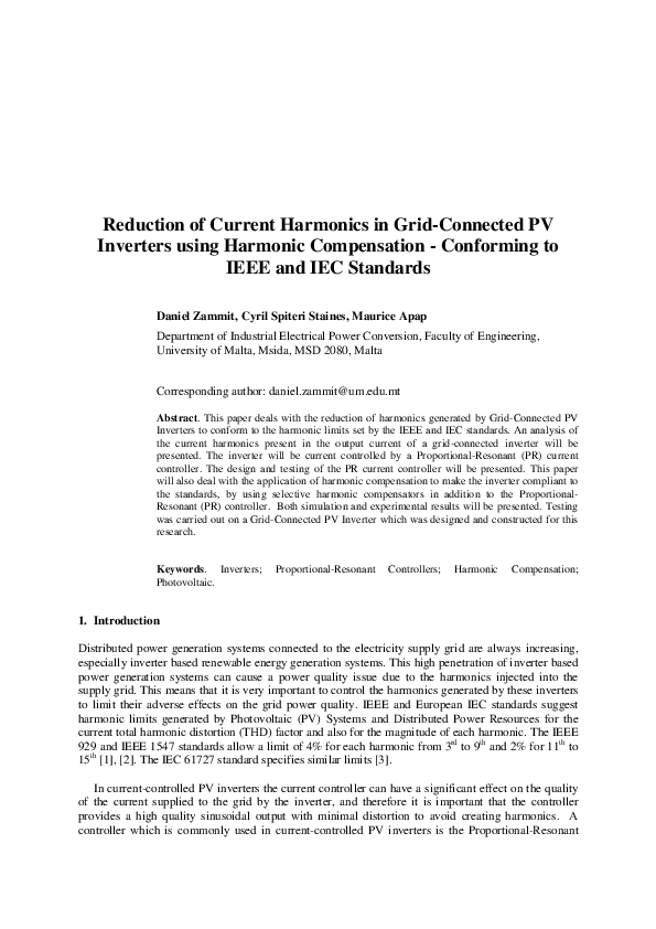(PDF) Reduction of current harmonics in grid-connected PV inverters ...