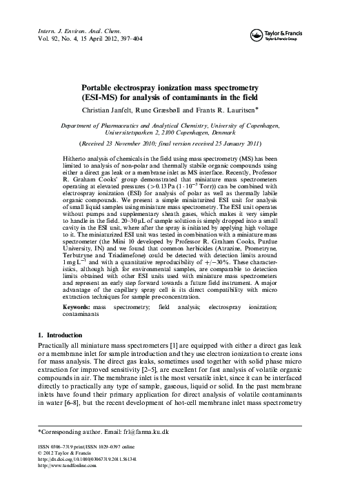 (PDF) Portable electrospray ionization mass spectrometry (ESI-MS) for ...
