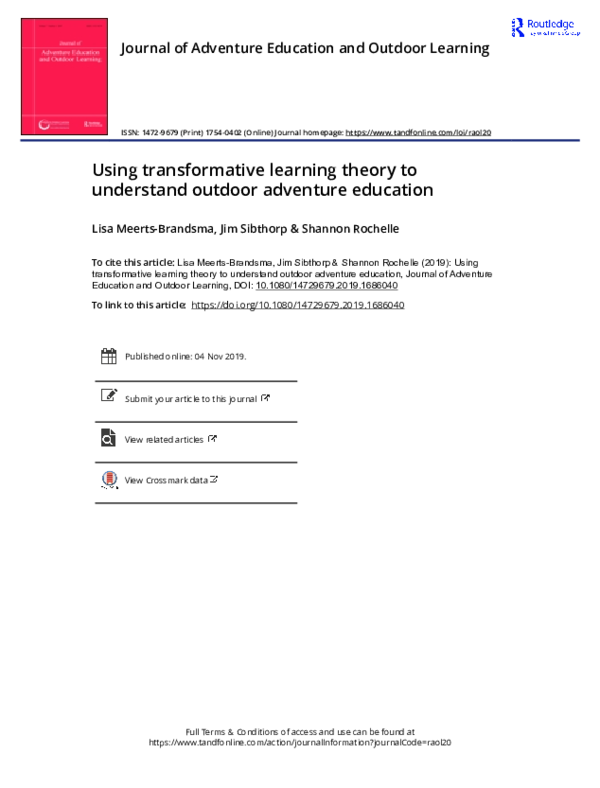 (PDF) Using transformative learning theory to understand outdoor ...