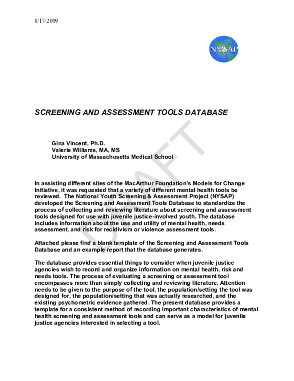 (PDF) Screening and Assessment Tools Database