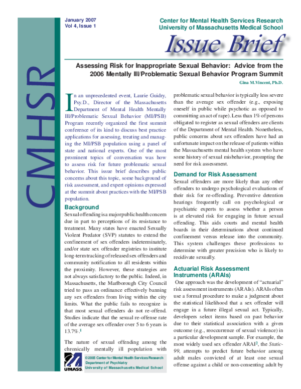 (PDF) Assessing Risk for Inappropriate Sexual Behavior: Advice from the ...