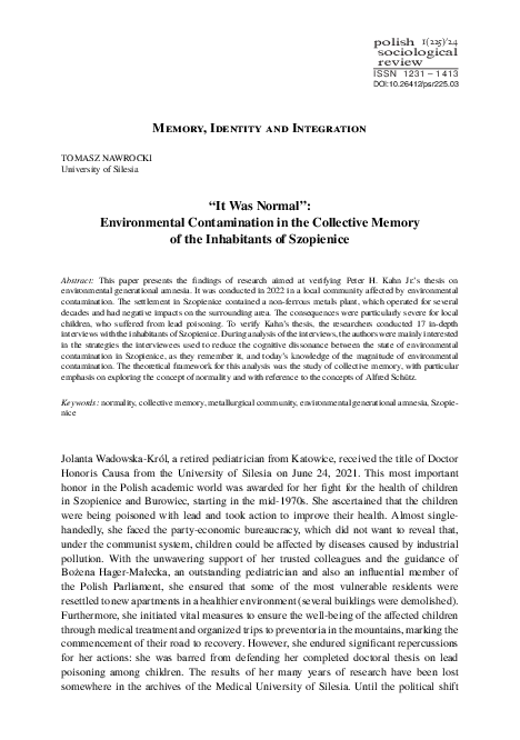 (PDF) “It Was Normal”: Environmental Contamination in the Collective ...